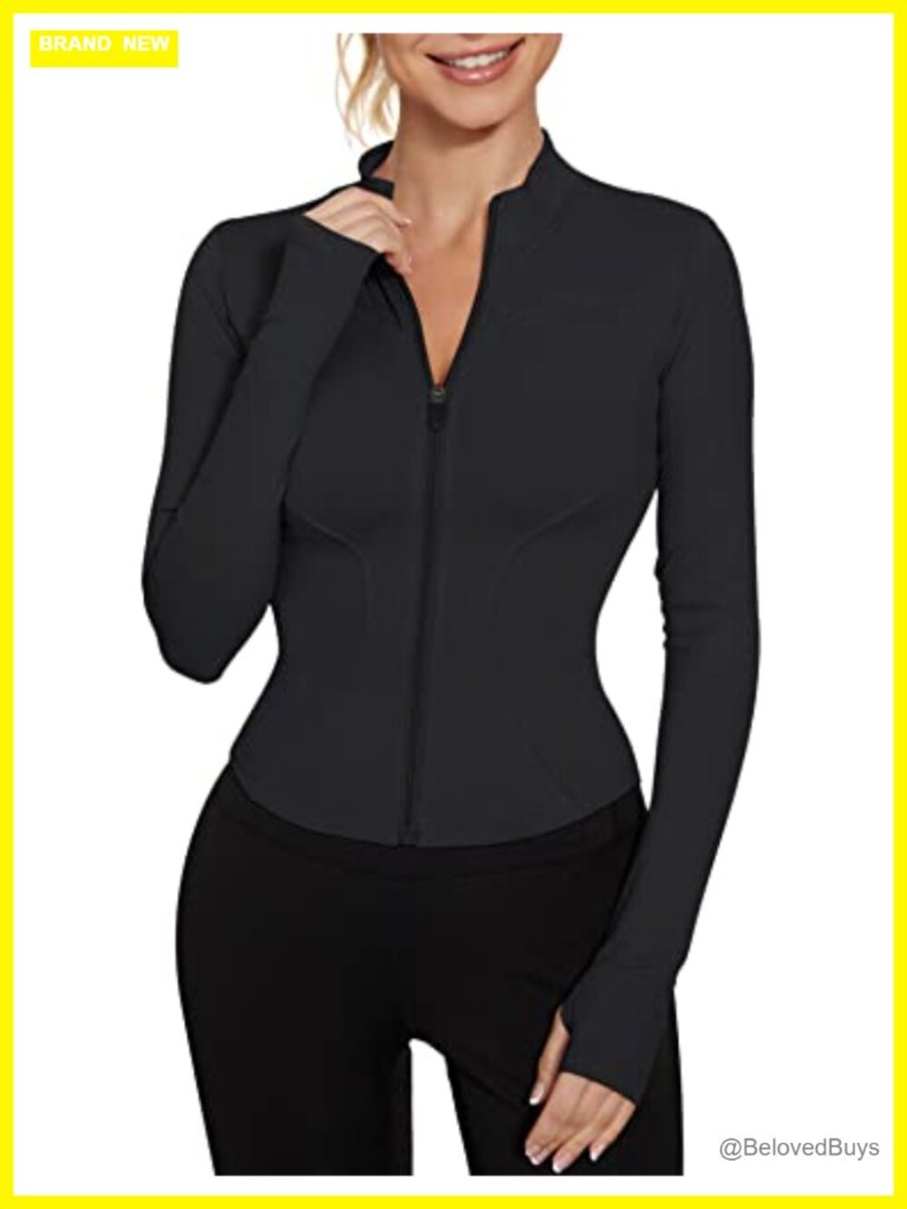 Lightweight Zip Up Cropped Yoga Jacket Thumb Holes Athletic Slim Fit